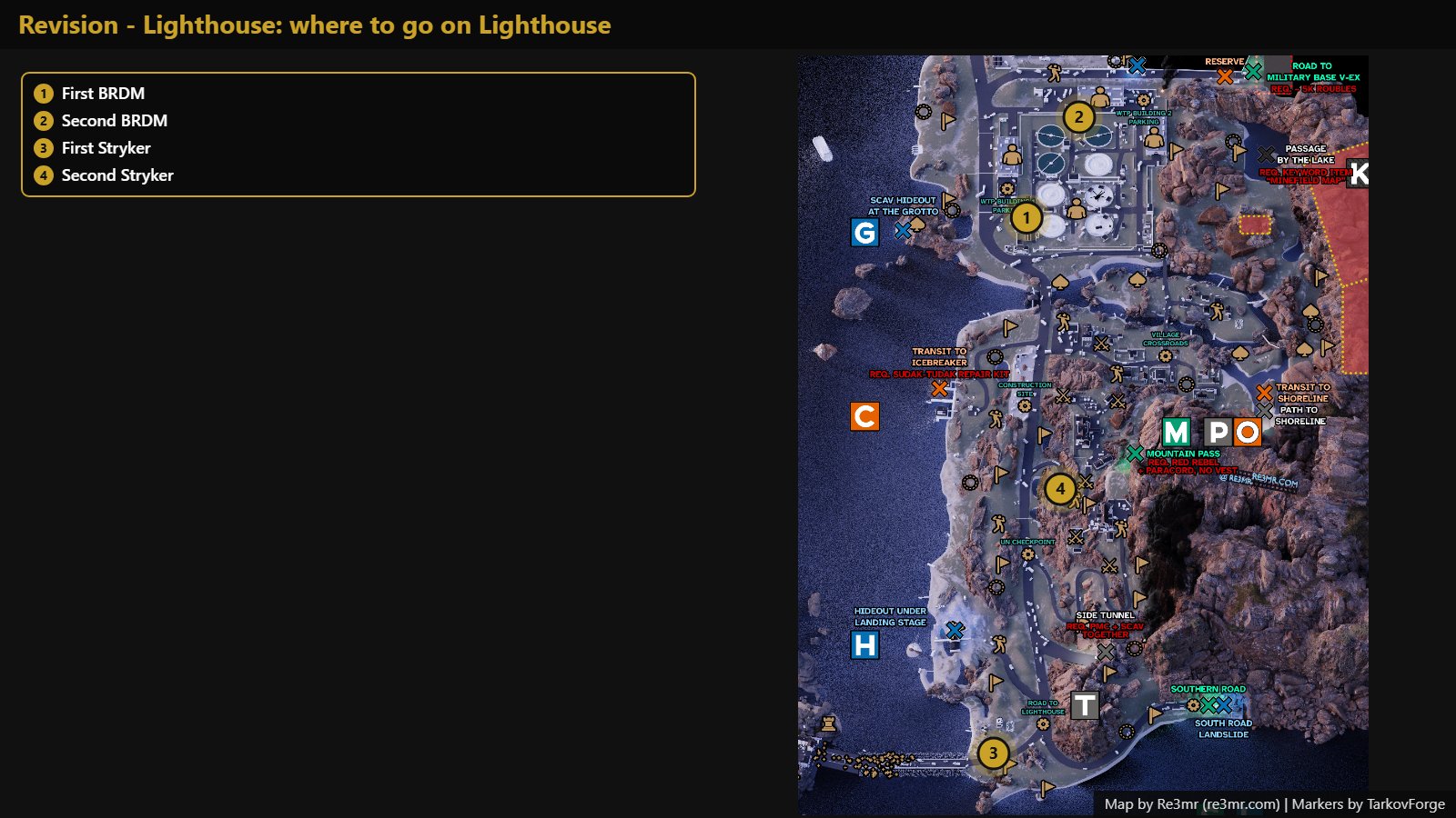 All 4 locations on Lighthouse: First BRDM; Second BRDM; First Stryker; Second Stryker. Map by Re3mr.