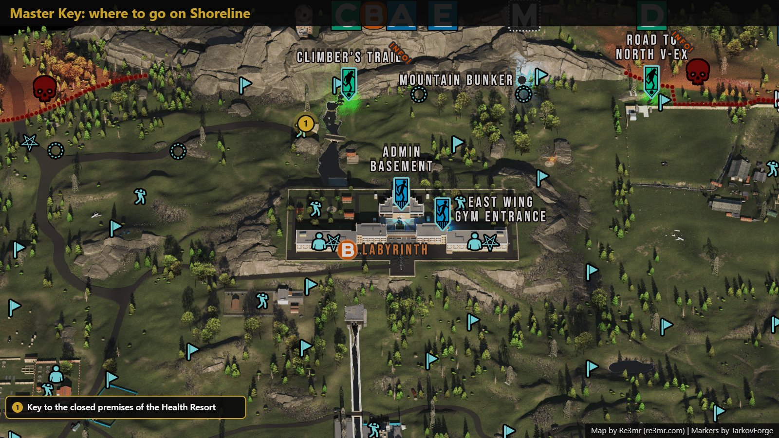 Location on Shoreline: Key to the closed premises of the Health Resort. Map by Re3mr.